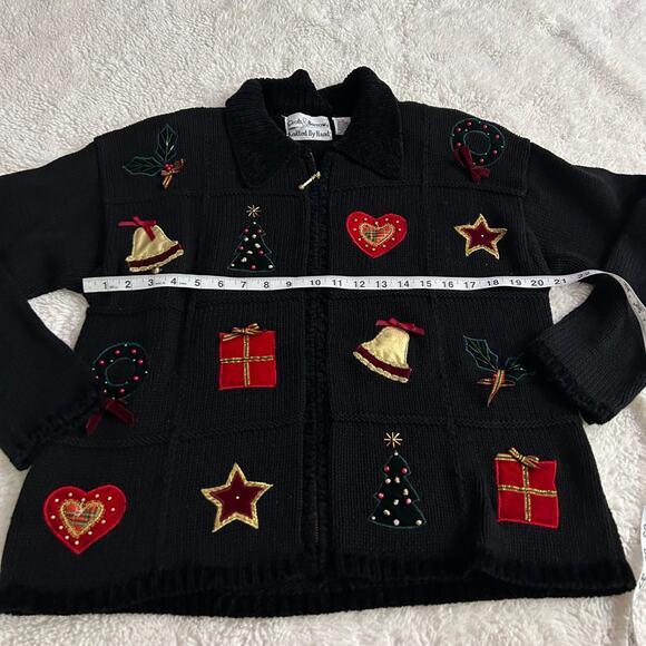 Vtg Croft Barrow Hand Knitted Sz M Christmas Holiday Embroidered Sweater Cotton - Picture 2 of 5